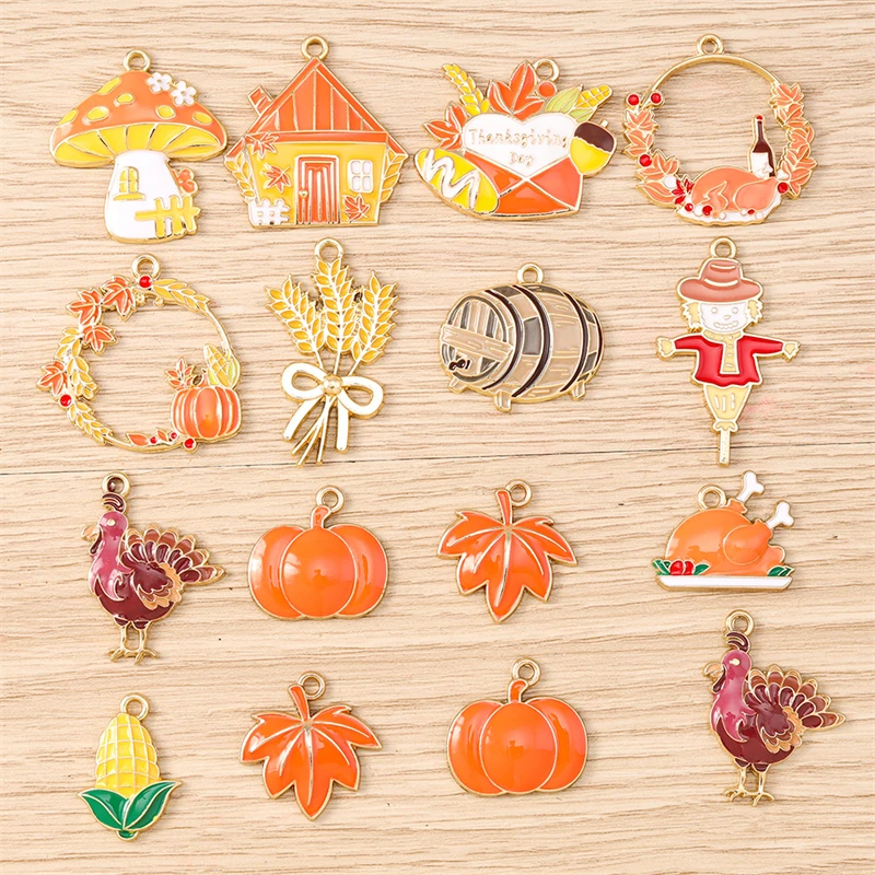 10 Stück Gemischte Thanksgiving-Anhänger, Emaille-Lebensmittel-Charms mit Mais und Kürbis für Schmuckherstellung, Halsketten, Ohrringe, DIY-Bastelarbeiten und Geschenke – Detail 2