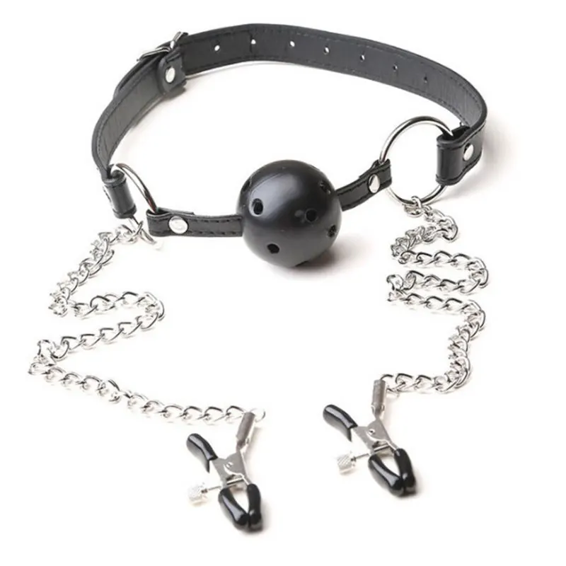 Bondage / BDSM Solid Ball Gag With Nipple Clamps -- Perfect for Kinky Fetish Lovers!!