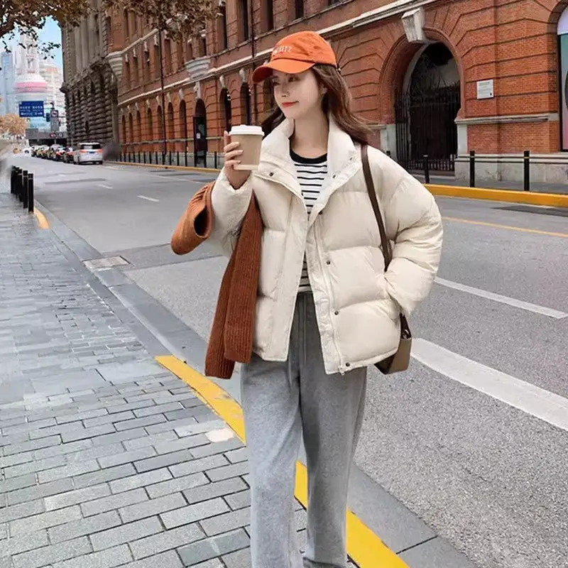 Down Cotton Jackets Women Autumn Winter Style Coat 2024 New Casual Standing Collar Thick And Warm Short Parkas Bread Coat K2363