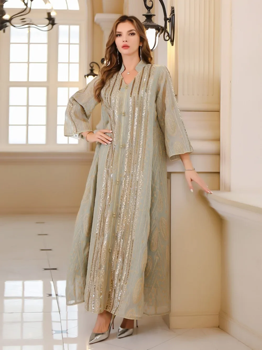 Eid Muslim Party Dress for Women Ramadan Abaya Sequins Long Dresses Morocco Kaftan Vestidos Largos Dubai Robe Jalabiya 2024