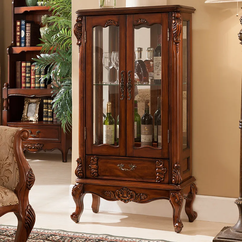 

American solid wood wine European double door wine against the wall TV side glass side cabinet living ro