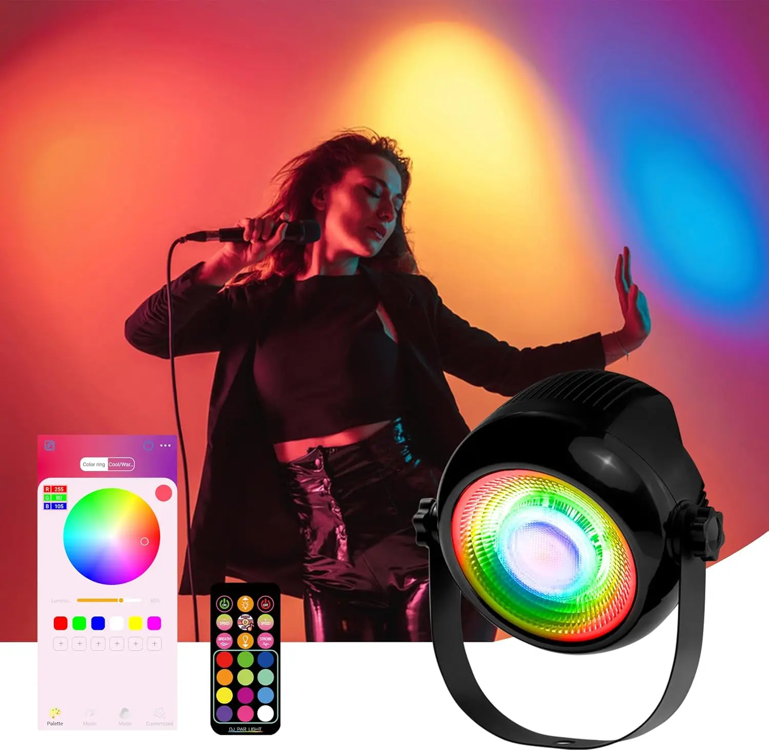 Dj Par Light Music Rhythm Ambient Light,Super Bright Mini Cob50W Party Dance Light,App Intelligent Control, 16 Million Diy