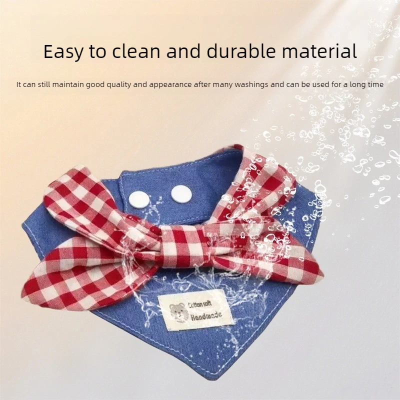 Pajarita de mezclilla ajustable para perros pequeños y gatos – Suave algodón - imagen 4