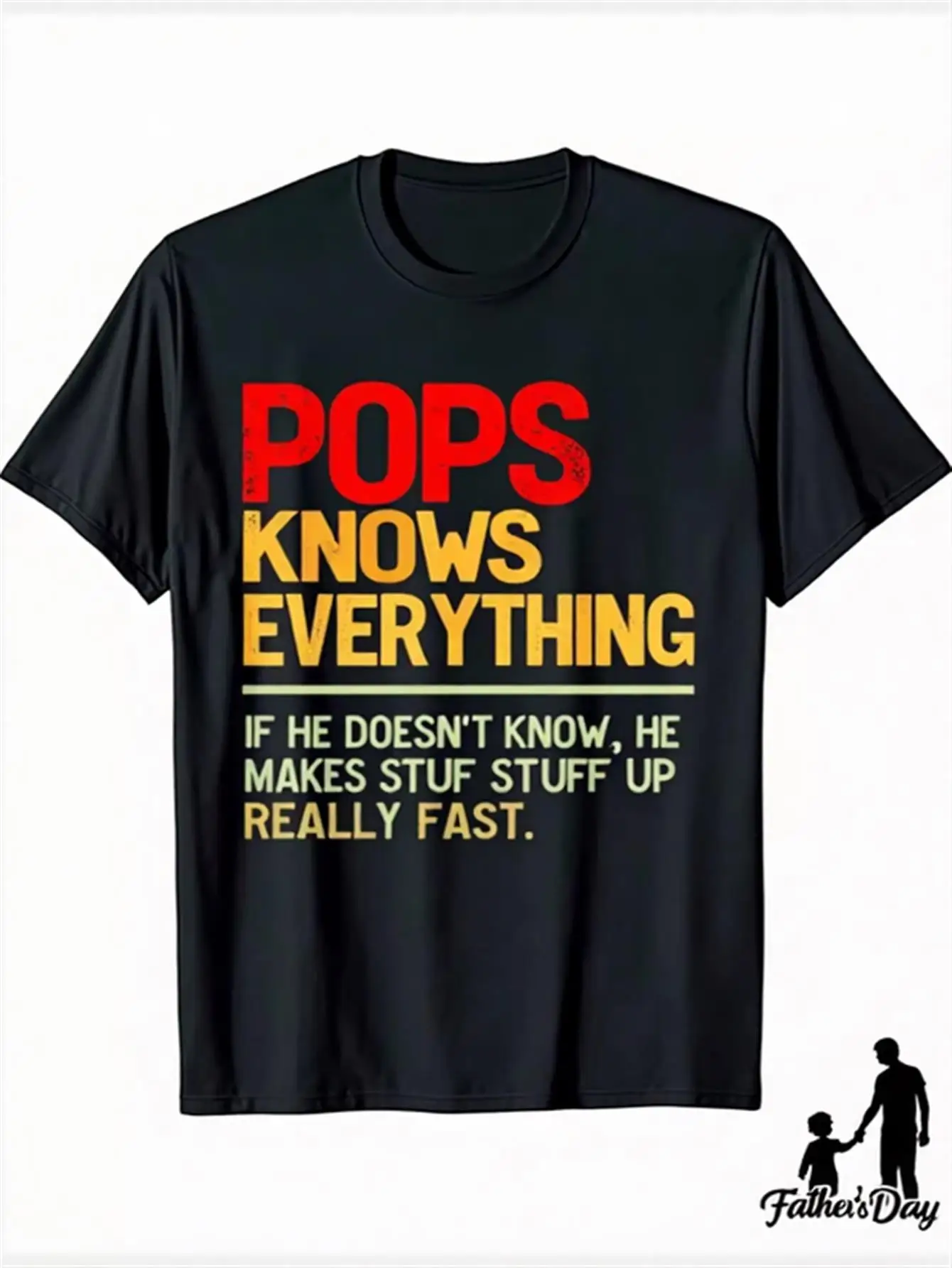 

Men's Funny Dad T-Shirt with the Slogan "Dad Knows Everything," Heavyweight 100% Cotton Crew Neck Shirt, Interesting Father's Day, Birthday, Christmas Gift, Black Shirt with Red