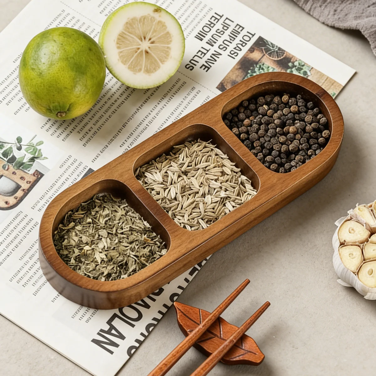 1PC-Seasoning Dish Divided Plate Household Solid Wood Snack Plate BBQ Sauce Dish Plating Snack Plate Dish