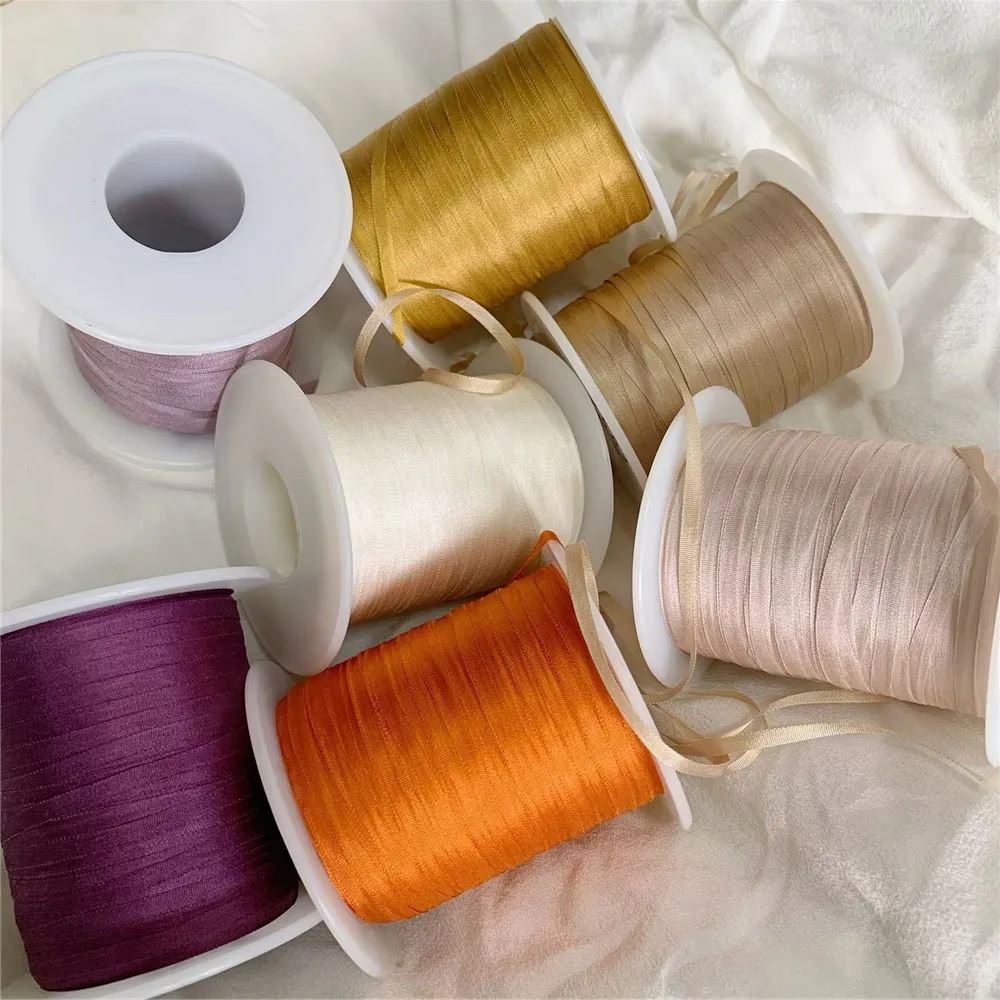 3.5mmX10mts 100% Pure Mulberry Silk Embroidery Ribbons Handcraft Supply Double Faced Thin Taffeta Trim