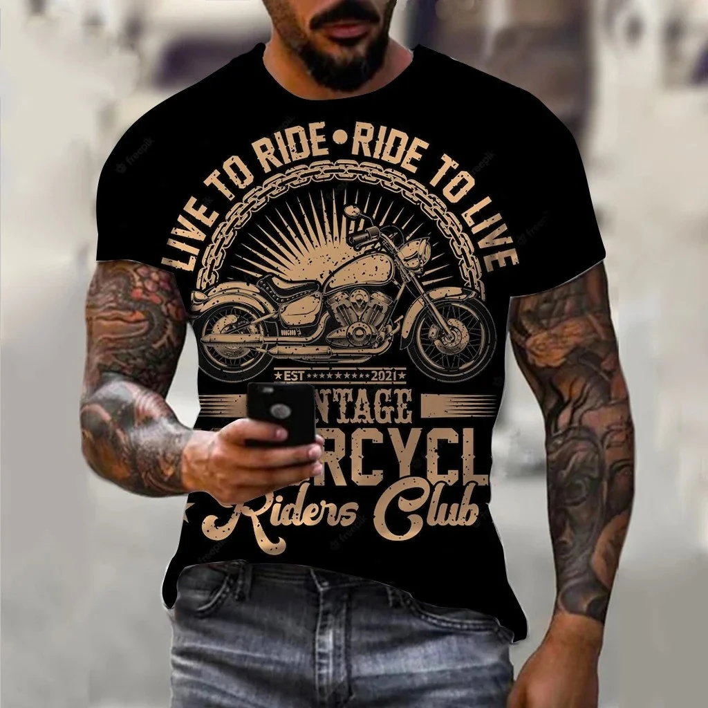 Men\'s T Shirts 3D Motorcycle Print T-Shirts Hip Hop Trend Vintage Clothes Biker Racing Tees Outdoor Ride Sports Short Sleeve Top