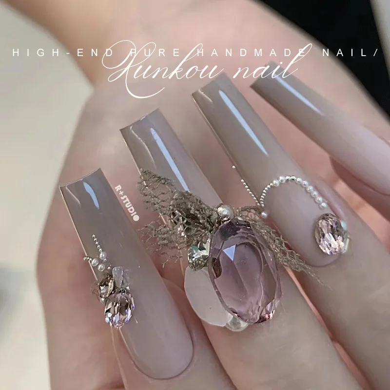 

Detachable Press On Nails Rose Halo Gradient Cat Eye Explosive Sparkling Diamonds Reusable False Nails Kit