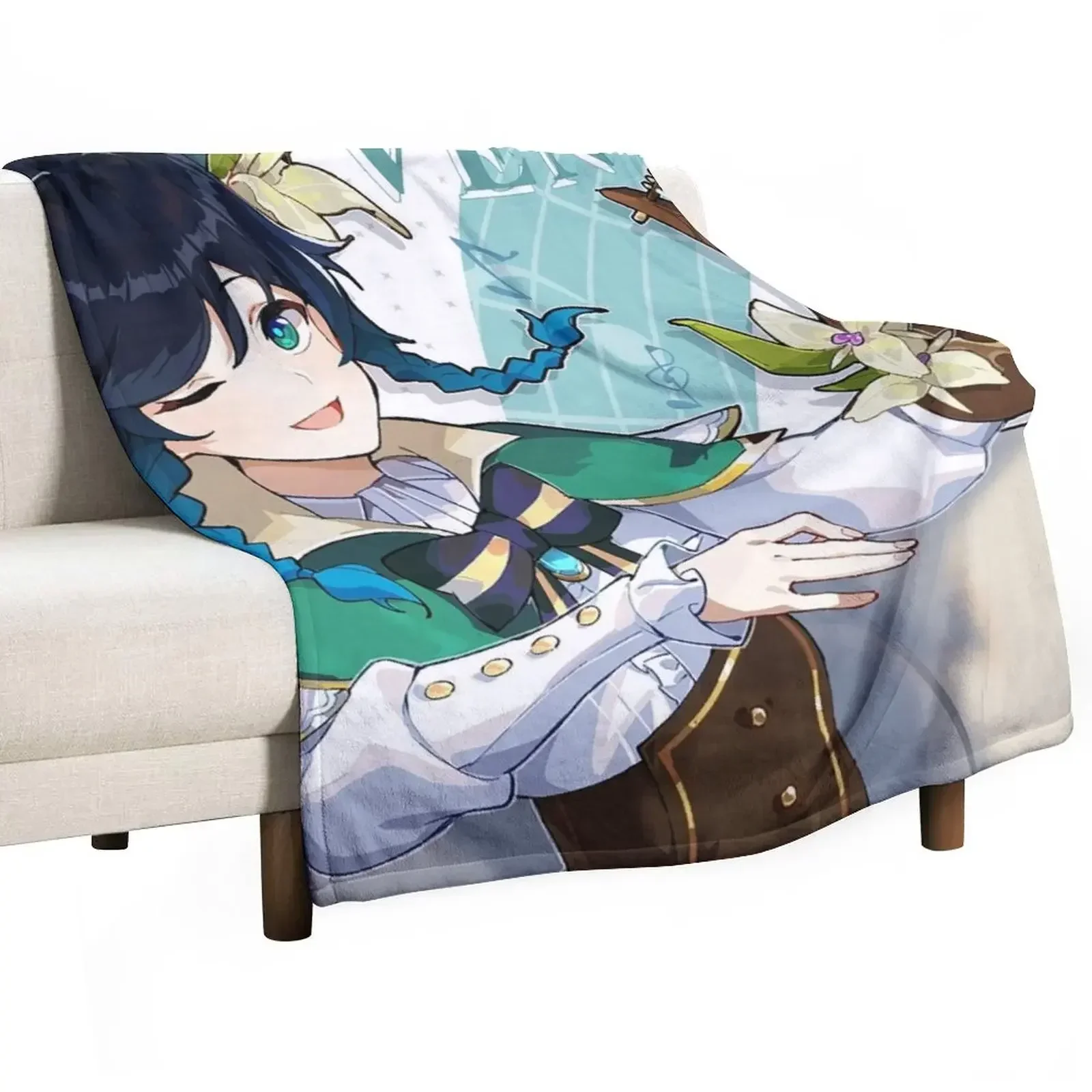 Genshin Impact - Venti Birthday Official Artwork 2020 Throw Blanket Beach Decoratives Cute Blankets