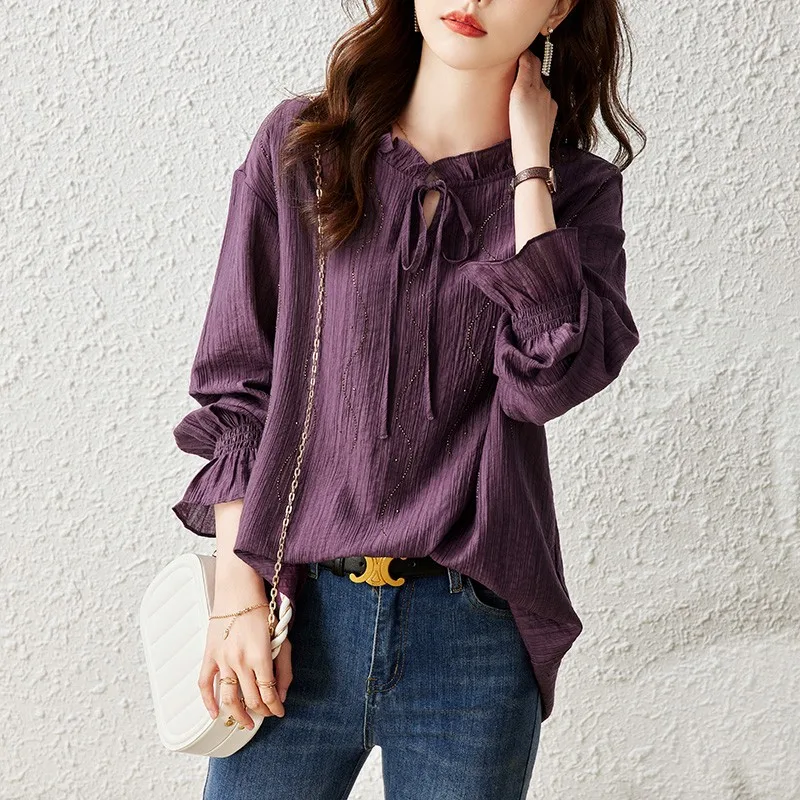 Women Long Sleeve Blouse Shirt New Arrival 2024 Spring Korean Style Flare Sleeve Basics Loose Ladies Elegant Tops Shirts B3246