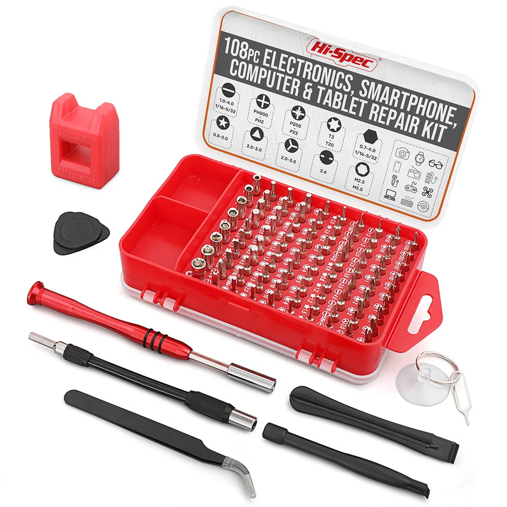 Kit de tournevis électronique Torx, tournevis CR-V 108 pièces Kit d'outils de réparation d'ouverture pour iPhone Caméra Montre Tablette PC