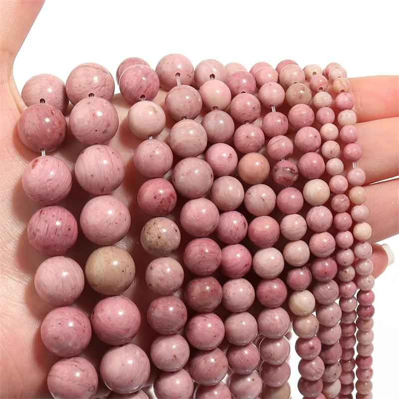 Natural Rhodonite Stone Round Loose Beads For Jewelry Earring Bracelet Necklace DIY Making 15.5\