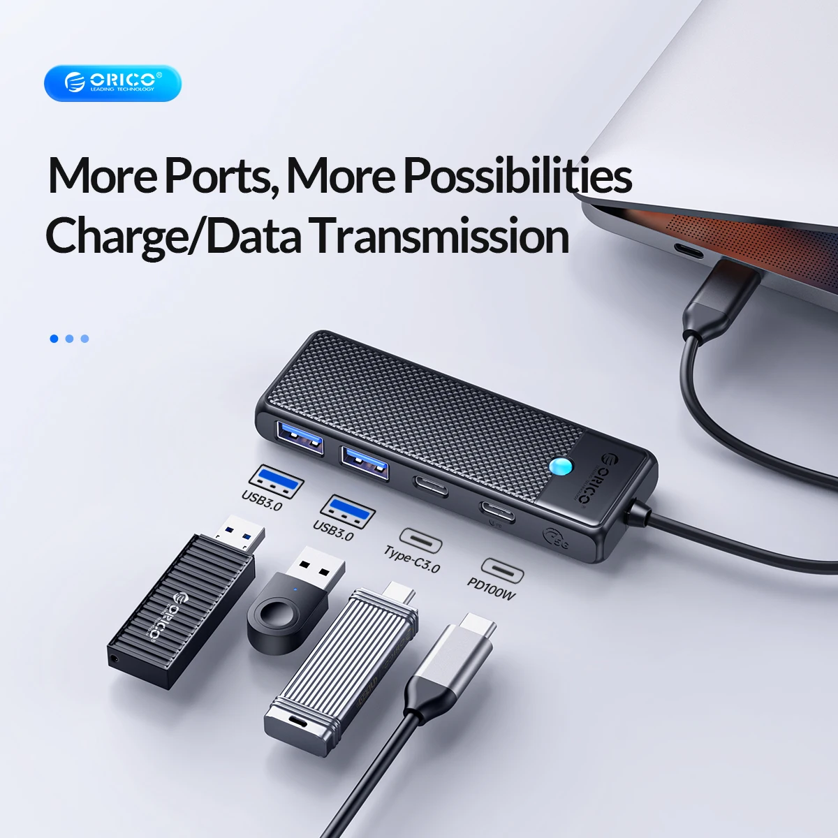 ORICO USB3.0 Hub 5Gbps OTG Adapter SD/TF Card Reader PD 100W Charging Port Extender for PC Laptop