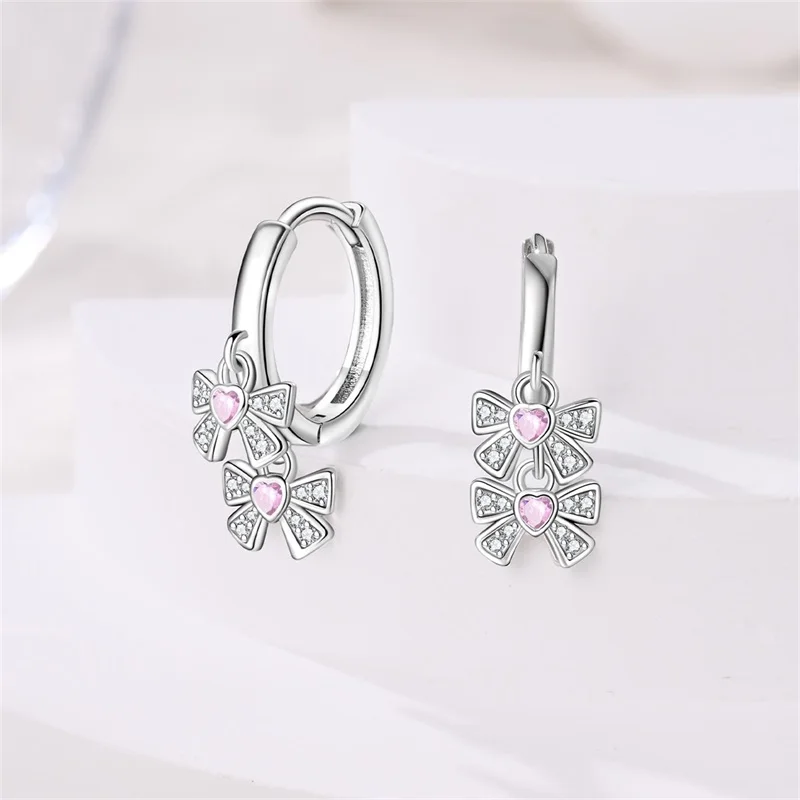 

New 925 Sterling Silver Fashionable Twin Bow Women Earrings Brilliant Wedding Engagement Star Earrings Jewelry Gift