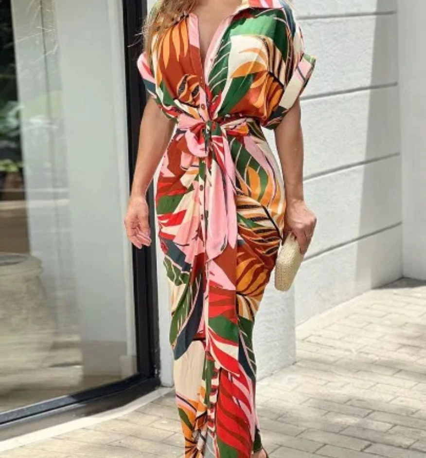 High Waisted Lady Shirt Dress for Women Clothing Summer Classic Casual Slim Short Sleeve Women