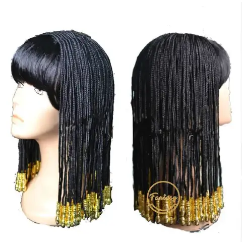 Egyptian Cleopatra Cosplay Wigs Black Braid Headwear Heat Resistant Synthetic Hair Halloween Party Carnival + Free Wig Cap