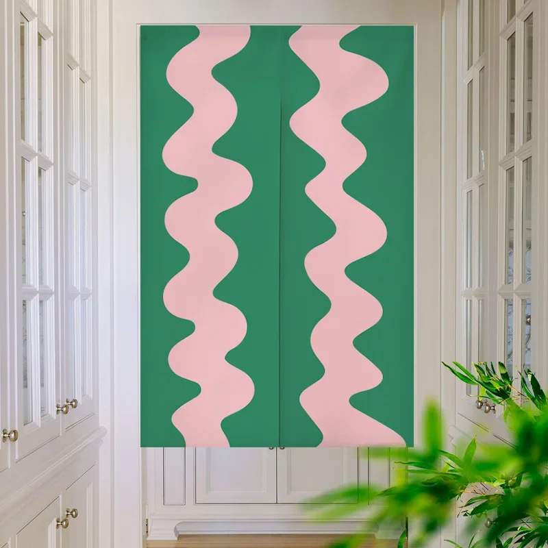 Contrasting color waves changing room Curtain Privacy Partition Doorway Curtains Kitchen Entrance Noren Linen Hanging