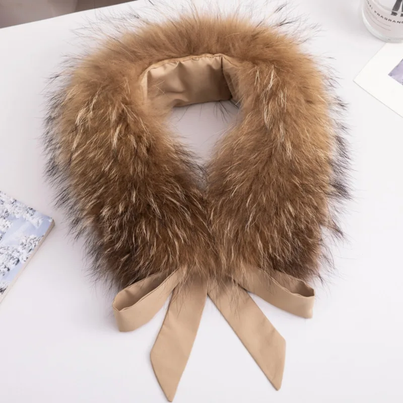 

Real Raccoon Fur Collar Winter Neck Warmer Fur Scarf Natural Fur Scarves Women's Luxury Fur Collar For Coat Fur Hood Decorate