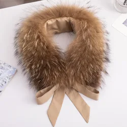 Real Raccoon Fur Collar Winter Neck Warmer Fur Scarf Natural Fur Scarves Women's Luxury Fur Collar For Coat Fur Hood Decorate