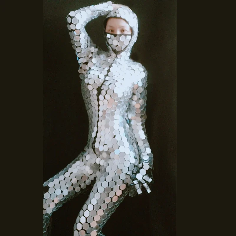 Mannen Spiegels Kostuum Vrouwen Zilveren Pailletten Jumpsuit Bar Nachtclub Party Gogo Wear Stage Performance Pole Dance Outfit XS5783