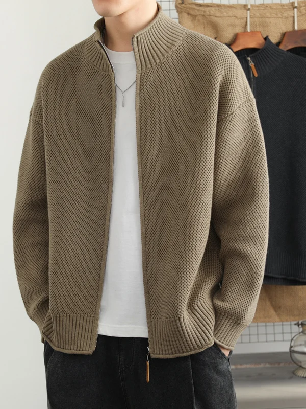 

Large Size Open Cardigan Jaet Men's Spring Autumn New Trendy Brand High-End Loose Knitted Casual Stand Collar Sweater