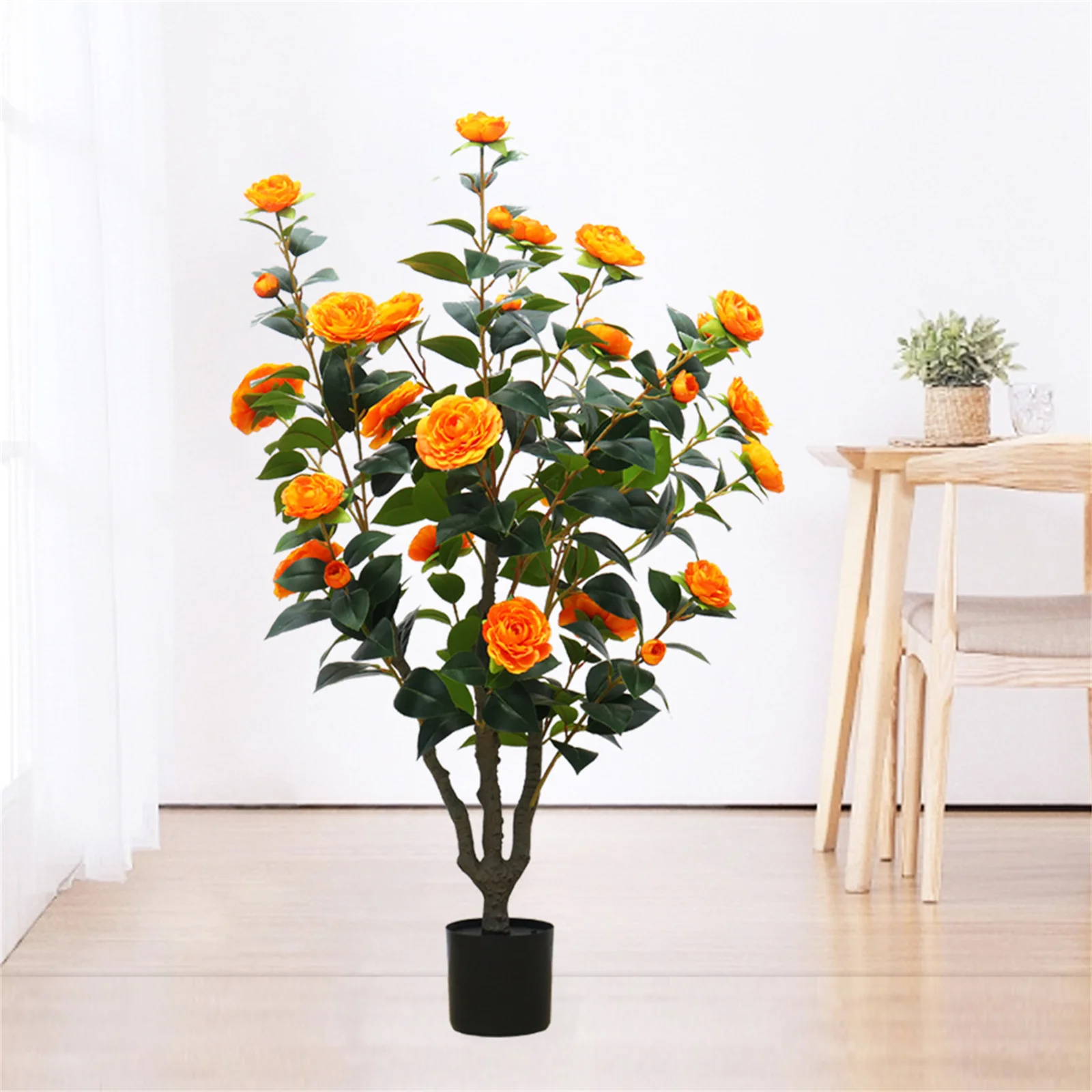 3.28 Ft Camellia Artificial Plants With Planter, Realistic Faux Floral Plant Blooming Tree With 28 Flowers Floor Plants For Home