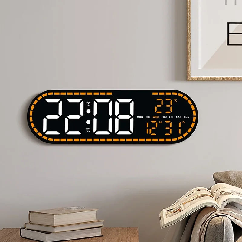Large Digital Wall Clock Temperature and Date Week Display Electronic LED Table Alarm Clocks Brightness Adjustable 12/24H Format