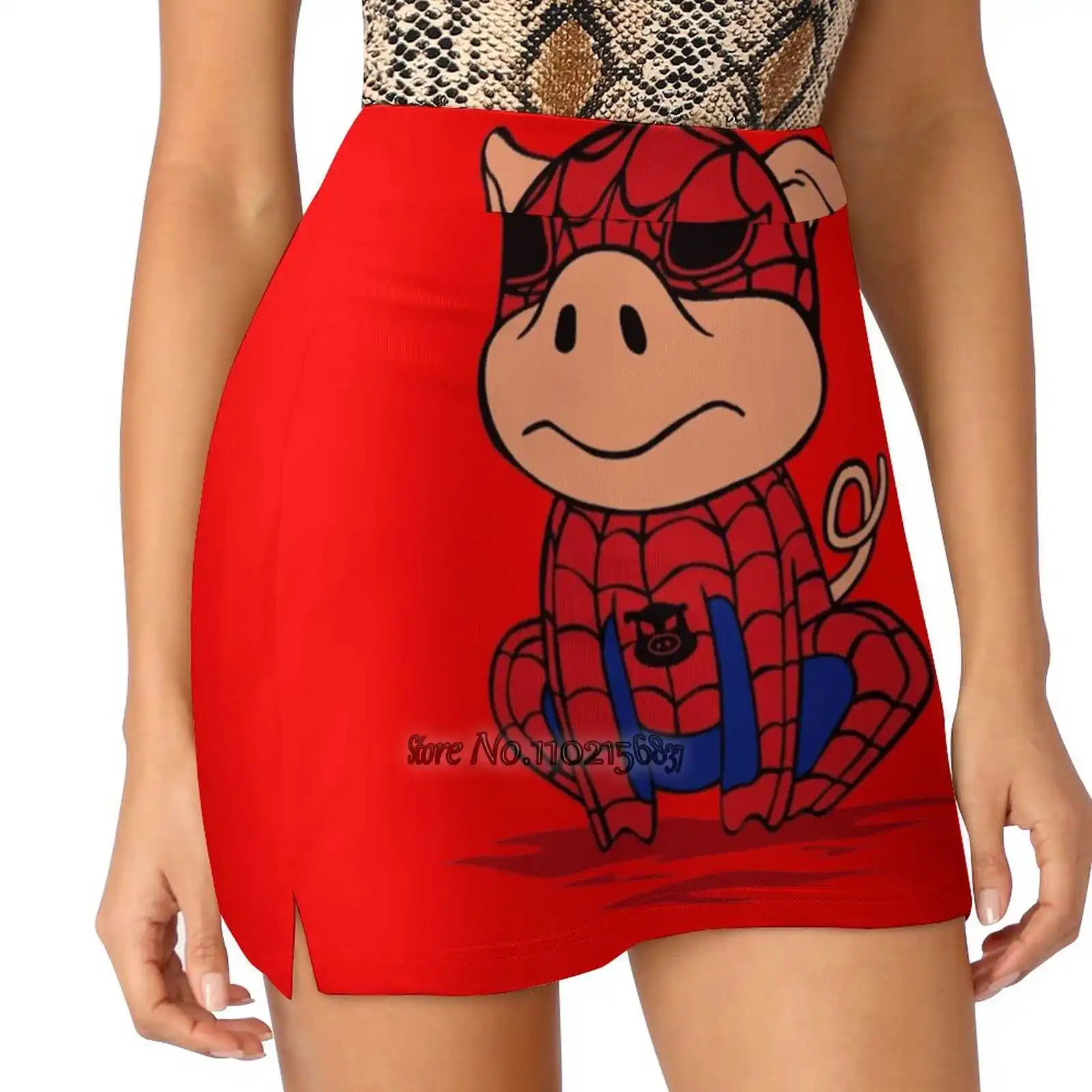 Spider - Pig Fake Two-Piece Hakama Skirt Women Pencil Skirts Workout Sports Mini Skirt Spiderpig Spider Pig Spidey Costume