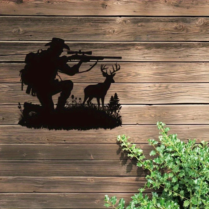 CIFBUY Rustic Iron Deer Forest Landscape Metal Wall Art Cabin Man Cave Hunting Lodge Sports Fan Home Decoration Plaque