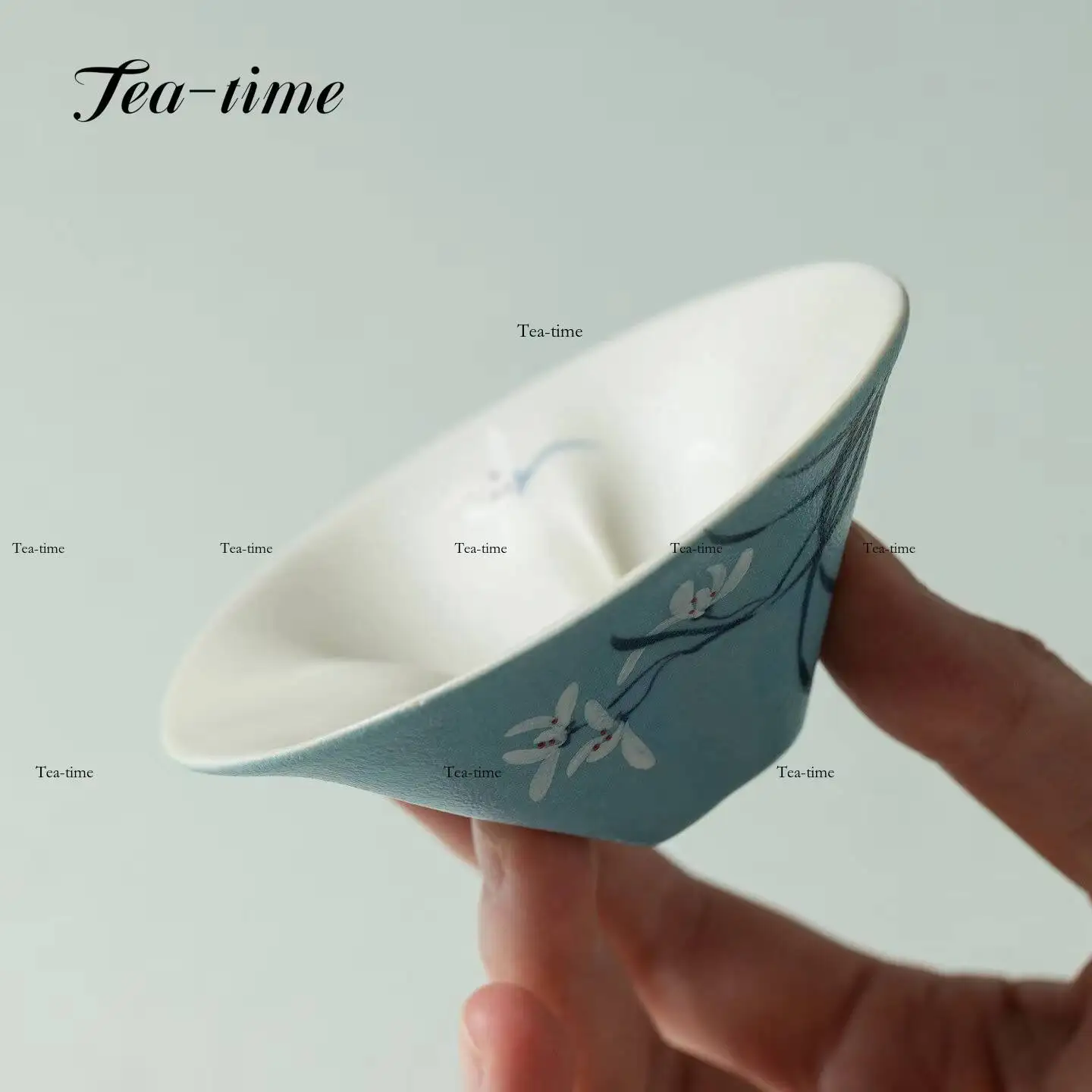 Hand-Painted Orchid Ceramic Tea Cup Conical Teacup Light Lake Blue Cups Teacups Tool Maker Pottery Puera Porcelain Puer Chinese