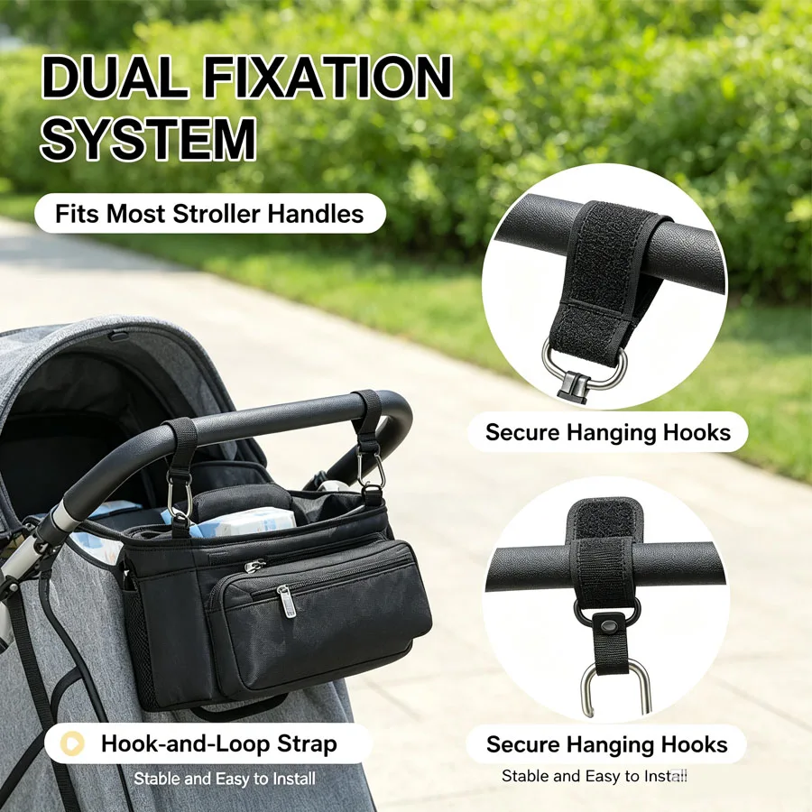 Baby Stroller Organizer Hanging Bag, Large Capacity Mommy Bag With Bottle Storage, Detachable Pouch For Pram Stroller Accessorie