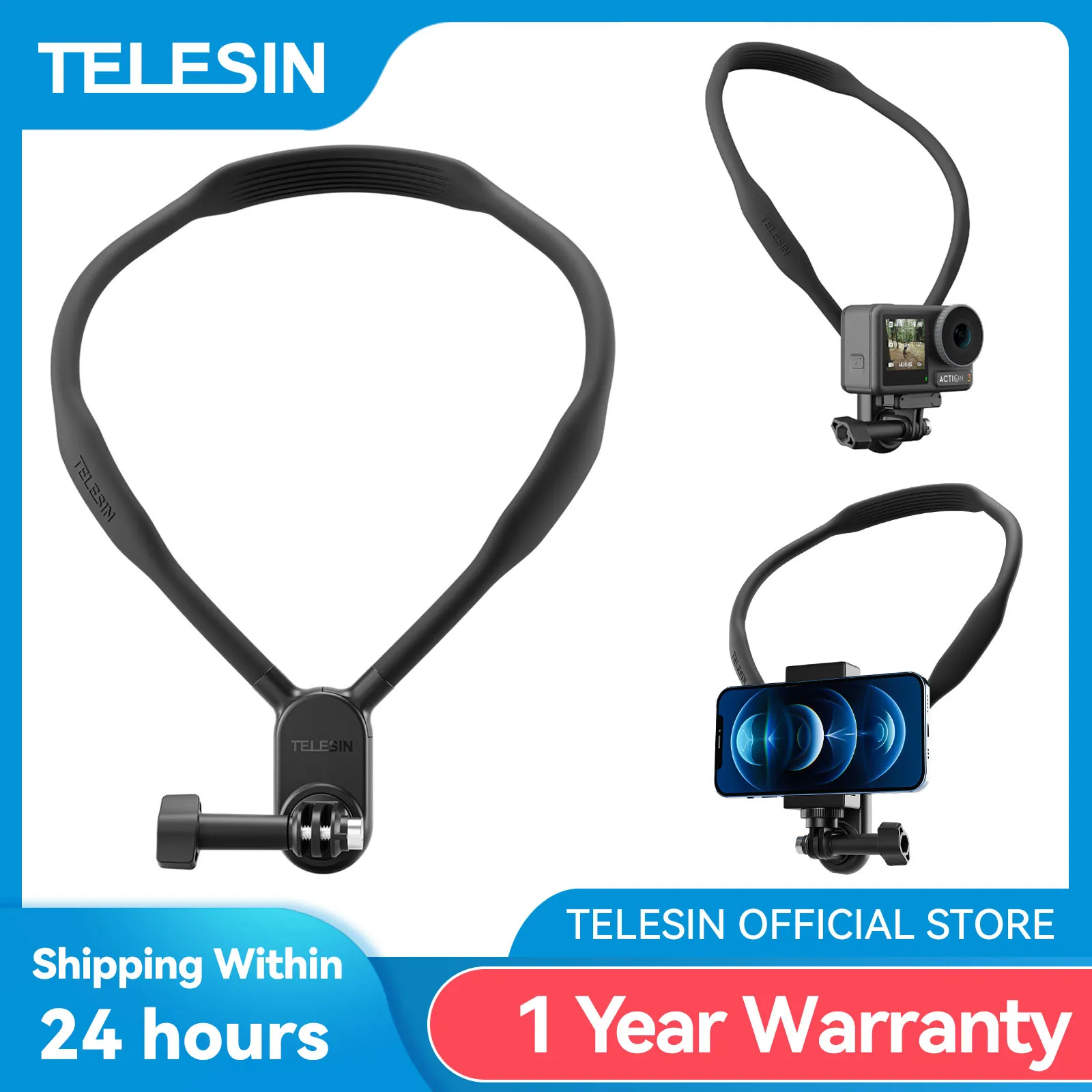 TELESIN Uchwyt na szyję Uchwyt na klatkę piersiową do GoPro Hero 13 12 11 10 9 8 7 Insta360 DJI Osmo Action Silikonowe akcesoria do kamer akcji