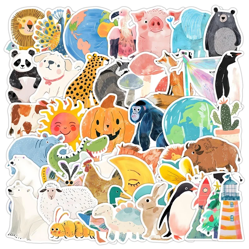 

10/30/50PCS Kawaii Watercolor Animal PVC Sticker Aesthetic Decoration Scrapbooking Supplies DIY Children's Hand Accounting
