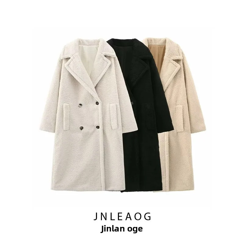 

JNLEAOG, осеннее новое женское длинное футболка с мехом Тедди, цветное пальто, шерстяная верхняя одежда из полиэфирного волокна, женская премиум-класса
