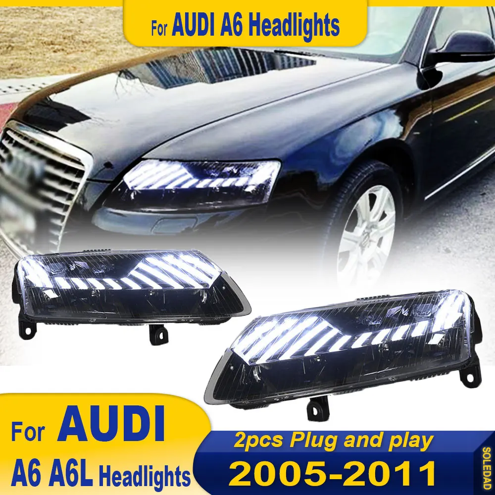 Pair Headlight For Audi A6 LED Headlights 2005-2011 Head Lamp Car Styling DRL Signal Projector Lens Automotive Accessories Front