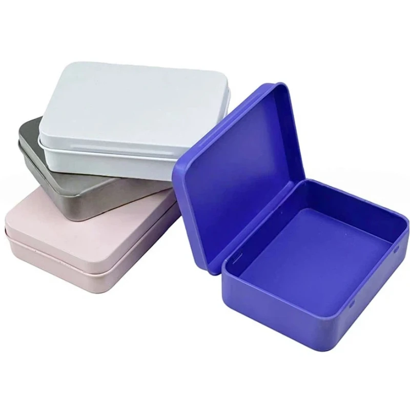Metal Rectangular Mini Empty Tin Box Tinplate Coin Candy Pill Case Bin Jar Flip Hinged Container Small Organizer Storage Box