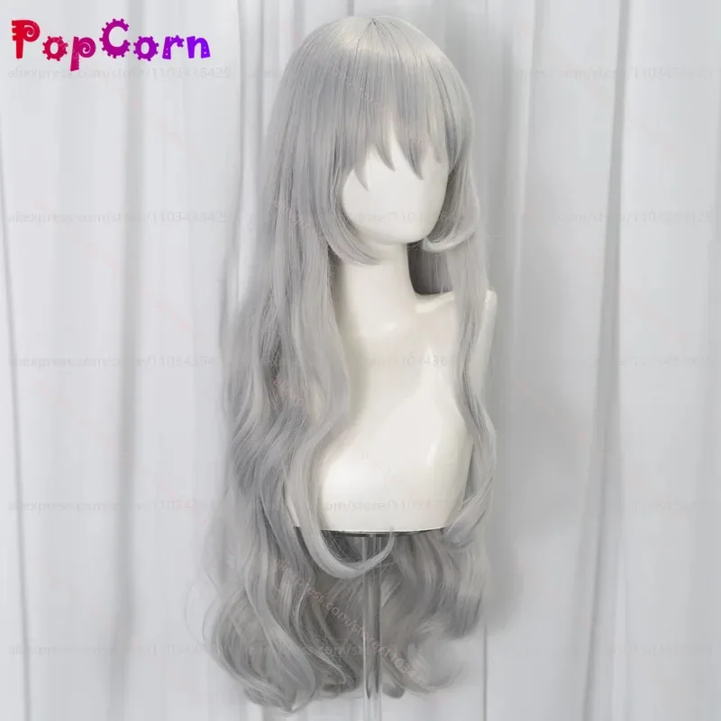 qq28LQLibrary of Ruina Argalia 77 ซม.ยาวหยิกสีเทาสีฟ้าผสมอะนิเมะวิกผมสังเคราะห์ทนความร้อนสำหรับปาร์ตี้ฮาโลวีนทุกวัน