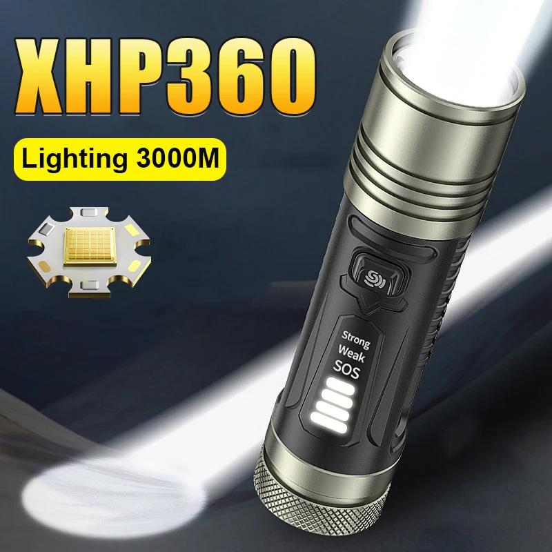 

Самый мощный фонарик XHP360, светодиодный фонарь для кемпинга, супер яркие фонари дальнего действия, перезаряжаемые лампы с регулируемой яркостью для улицы