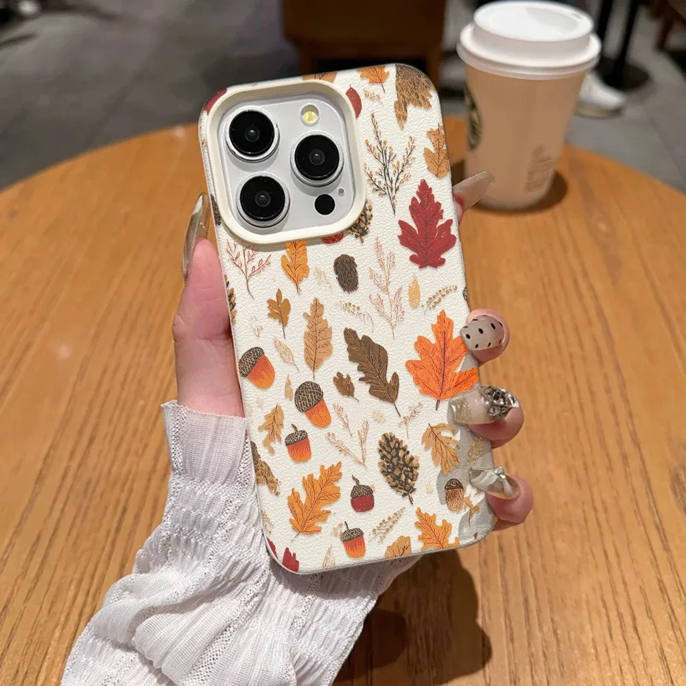 

Minimalist Illustration Of Autumn Leaves Case For iPhone 17 16 15 14 Plus 13 12 11 Pro Max 17 Air Soft Phone Case Funda Coque