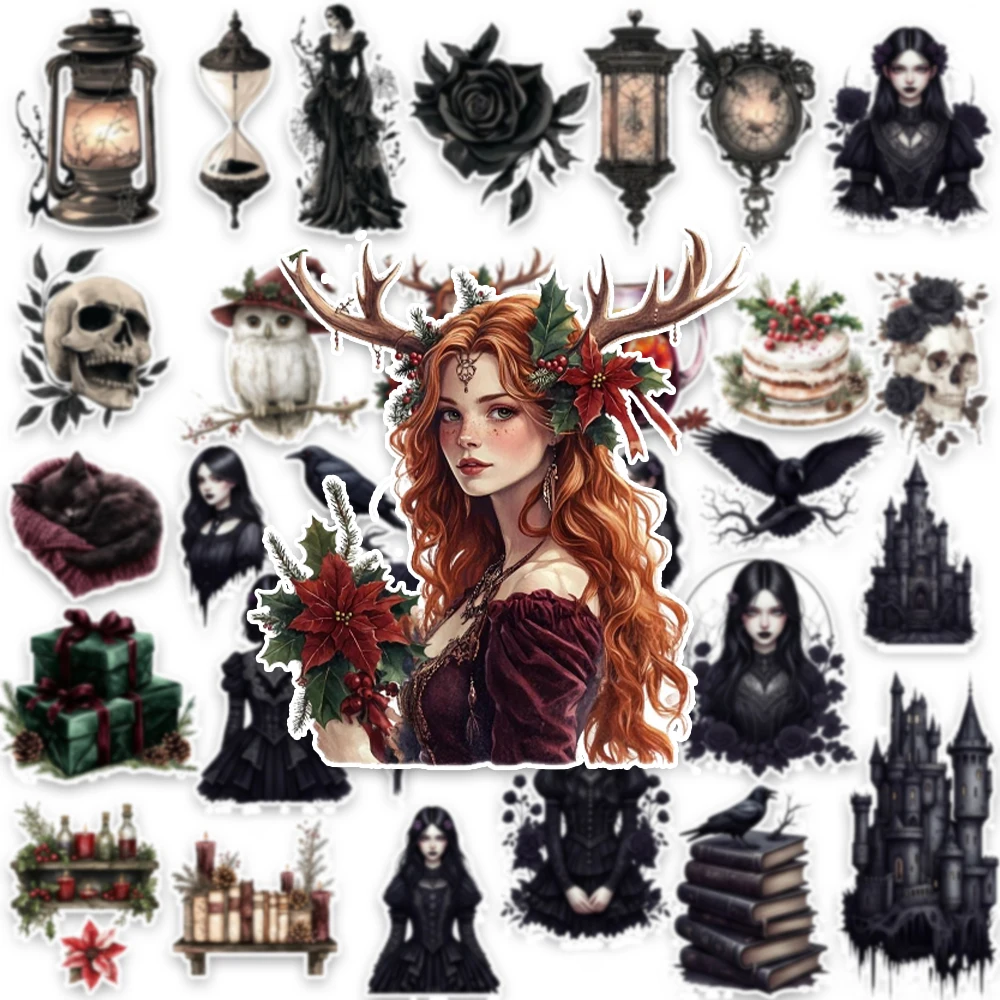 

30Pcs/set Cartoon All Saints Day Sticker Dark Style Witch Skull Rose Suitcase Bicycle Water Cup Phone Shell Sticker Decoration