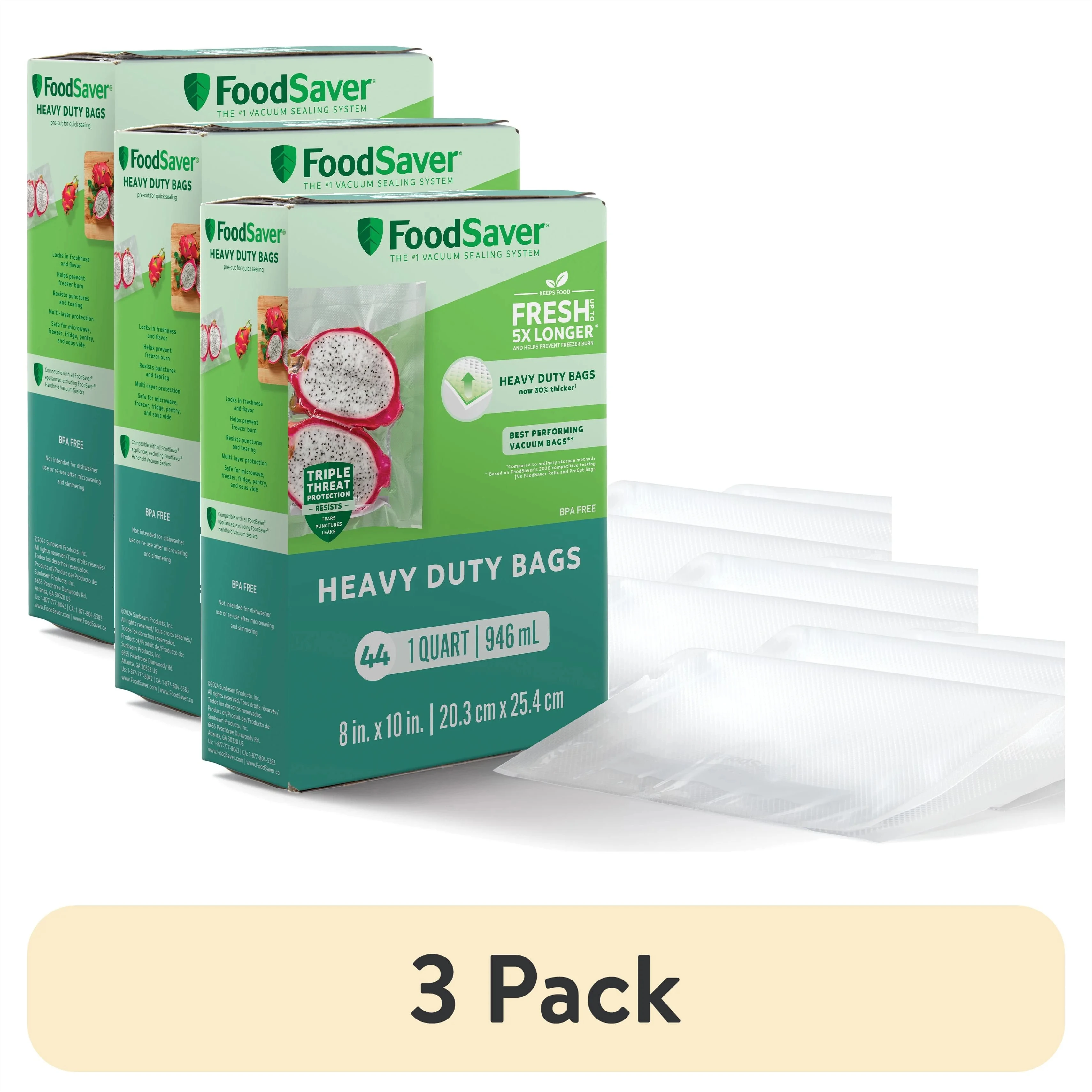 

(3 pack) Heavy Duty Vacuum Seal Bags, 1 Quart, 44 Count， vacuum bag ， vacuum storage bag