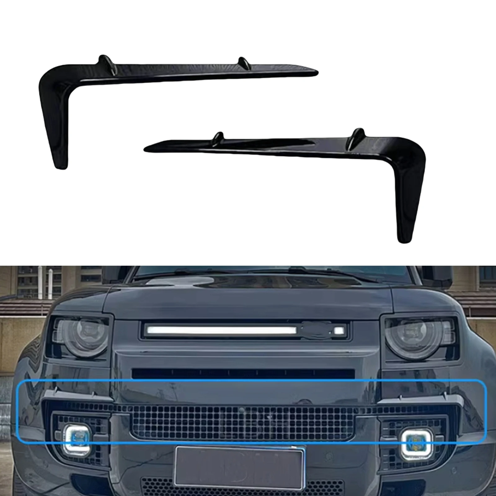 

2PCS Front Bumper Side Vent Splitter Fog Light Trim For Land Rover Defender 2020 2021 2023 2024