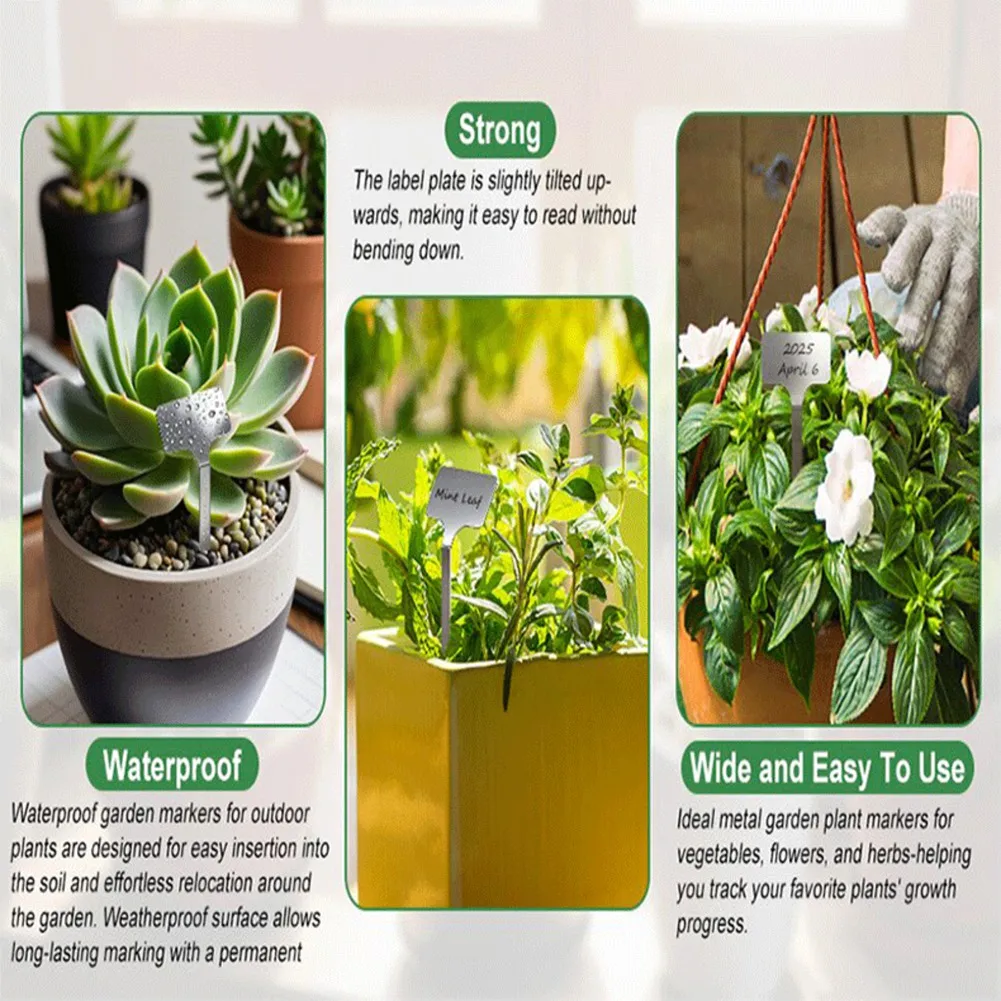 

【People Favorite】10Pcs Stainless Steel T-Type Plantshrub Nursery Garden Writable Labels Pot Name Tags For Gardening