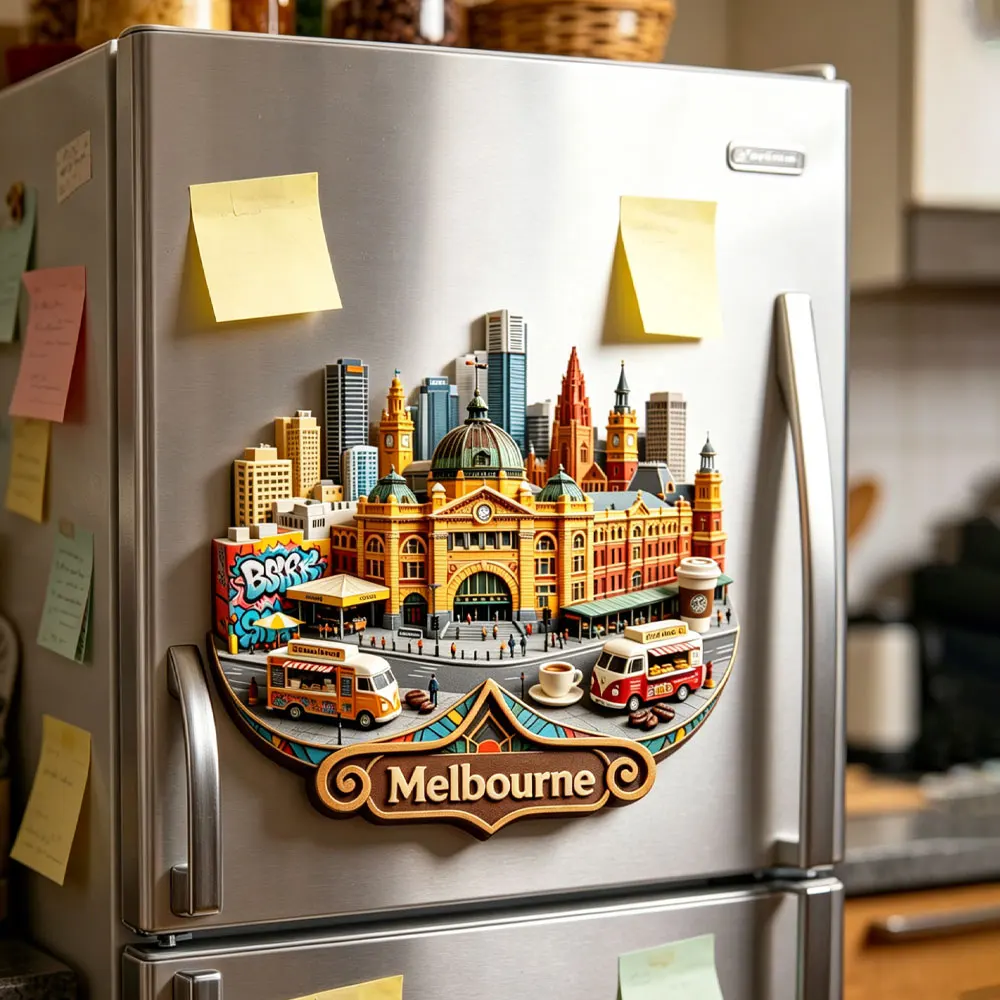 Melbourne Metal Refrigerator Magnet3D Embossed Travel Souvenirs Travel Scenery Creative Home Decoration Gift for Kitchen Fridge
