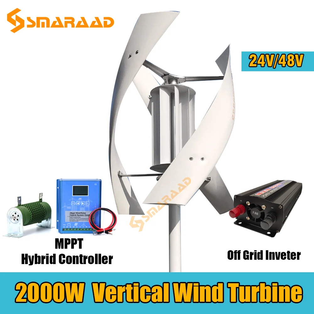 2000w Vertical Axis Wind Turbine Generator Complete Set 48v Windmill   220v AC Output Household  Kit With Controller Inverter