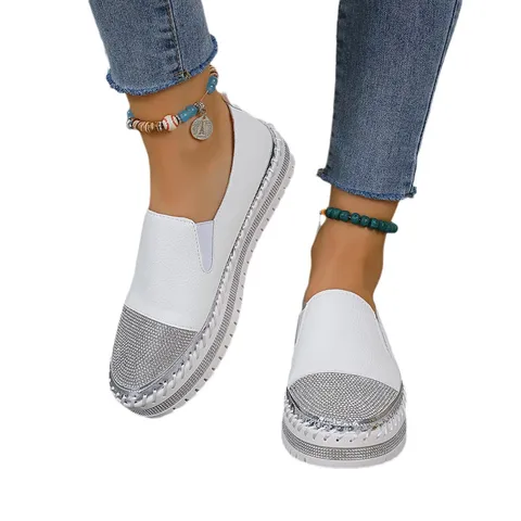 Le Fu Shoes Женские новые туфли Lazy Shoes на толстой подошве Белые туфли Женские одинарные туфли с плоской подошвой Water Diamond