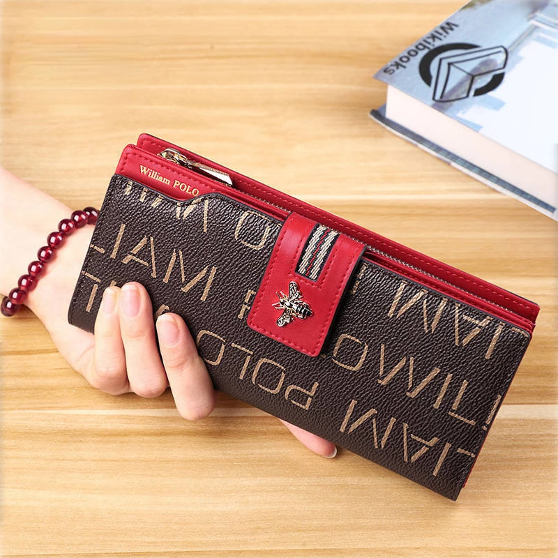 

Women Brand Design Luxury Long Genuine Cow Leather Wallet RFID Card Holder Real Leather Cellphone Clutch Bee Letter Purse 8Z