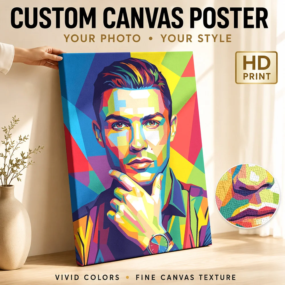 Cristiano Ronaldo Pop Art Portrait Framed Canvas Print Poster Custom Photo Sports Portrait Canvas Wall Art for Game Room Decor