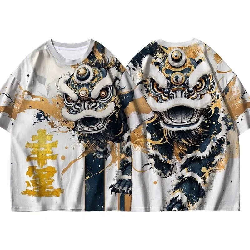 Chinese Lion Dance Lucky Pattern T Shirt For Men Women New Year 3D Printed Tees Casual O-Neck Tops Short Sleeve Loose T-Shirts