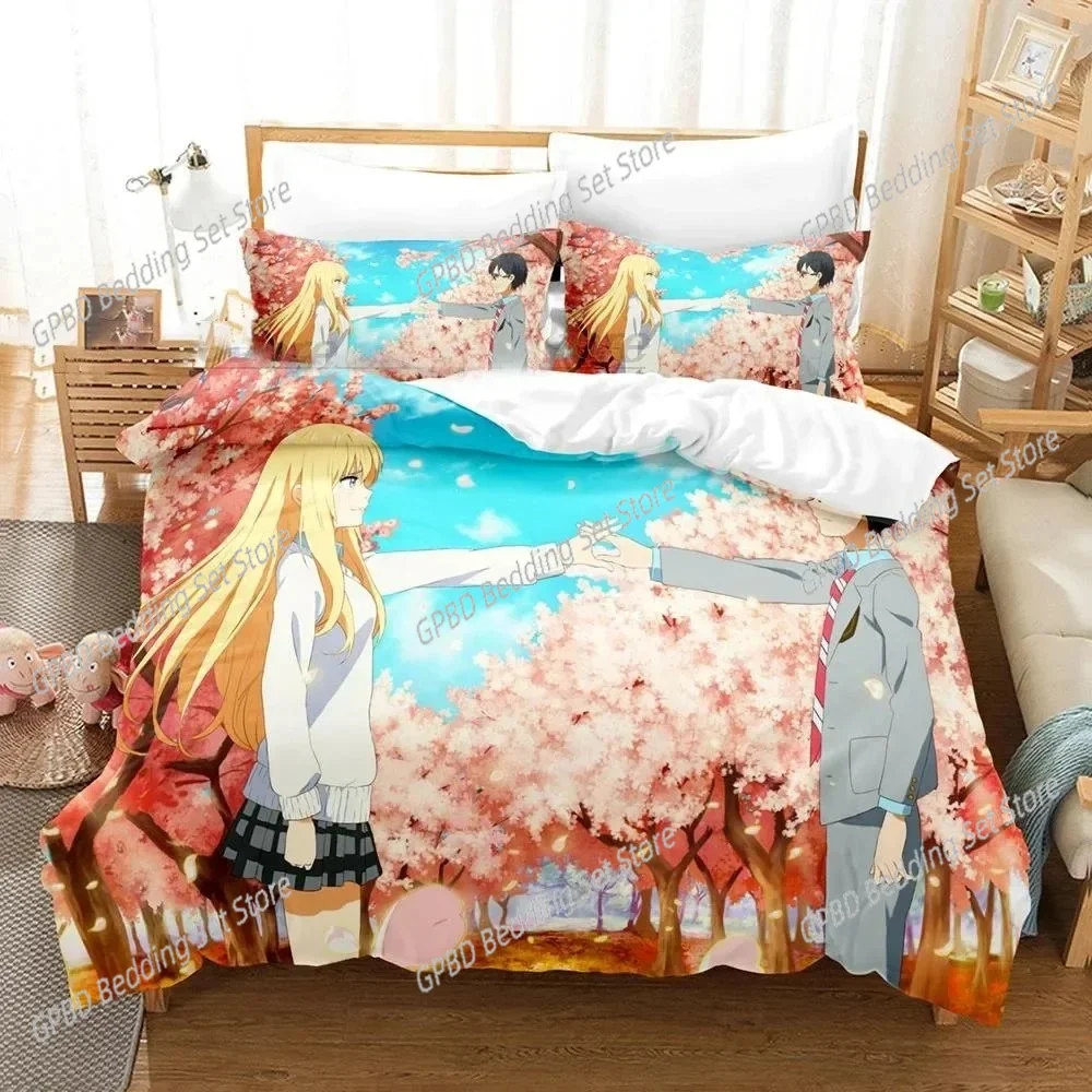 Anime Your Lie in April Kaori Miyazono Bedding Set 3D Printed Suitable for Bedroom Duvet Cover Set With Pillowcases Home Textile